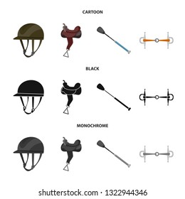 Vector design of equipment and riding sign. Set of equipment and competition stock symbol for web.