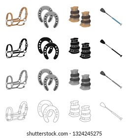 Vector design of equipment and riding sign. Set of equipment and competition stock symbol for web.