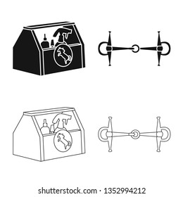 Vector design of equipment and riding sign. Set of equipment and competition stock symbol for web.