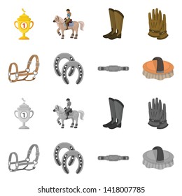 Vector design of equipment and riding symbol. Collection of equipment and competition stock symbol for web.