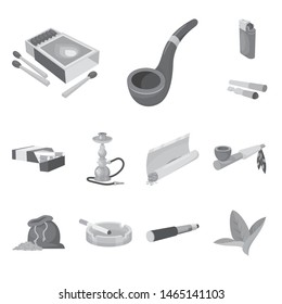 Vector design of equipment and smoking icon. Set of equipment and harm stock vector illustration.