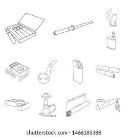 Vector design of equipment and smoking logo. Collection of equipment and smoker stock symbol for web.