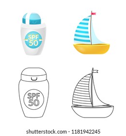 Vector design of equipment and swimming icon. Set of equipment and activity stock symbol for web.