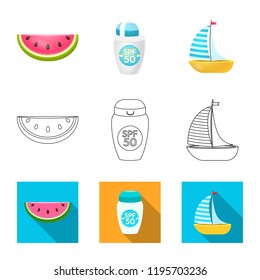 Vector design of equipment and swimming icon. Set of equipment and activity stock symbol for web.