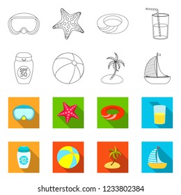 Vector design of equipment and swimming icon. Set of equipment and activity stock vector illustration.