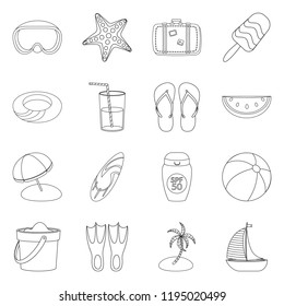 Vector design of equipment and swimming logo. Set of equipment and activity stock symbol for web.