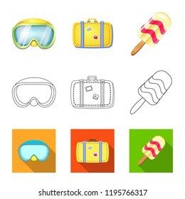 Vector design of equipment and swimming logo. Set of equipment and activity stock symbol for web.