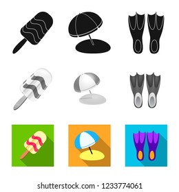 Vector design of equipment and swimming logo. Set of equipment and activity stock symbol for web.