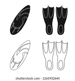 Vector design of equipment and swimming logo. Set of equipment and activity stock vector illustration.