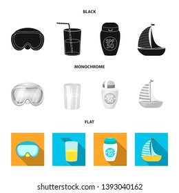 Vector design of equipment and swimming logo. Set of equipment and activity stock vector illustration.