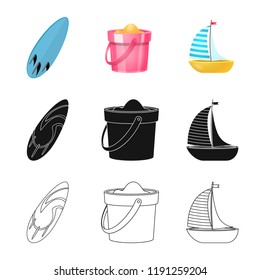 Vector design of equipment and swimming sign. Set of equipment and activity stock vector illustration.