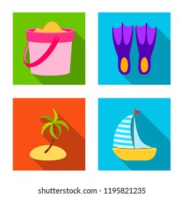 Vector design of equipment and swimming sign. Set of equipment and activity stock symbol for web.