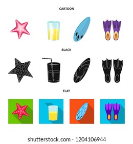 Vector design of equipment and swimming sign. Collection of equipment and activity stock symbol for web.