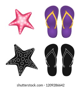 Vector design of equipment and swimming sign. Set of equipment and activity stock symbol for web.