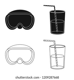 Vector design of equipment and swimming sign. Set of equipment and activity stock symbol for web.