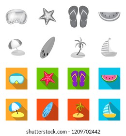 Vector design of equipment and swimming sign. Set of equipment and activity vector icon for stock.