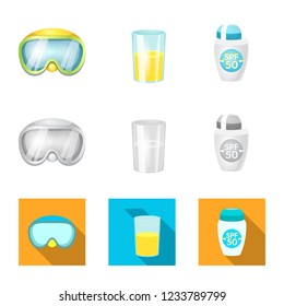 Vector design of equipment and swimming sign. Collection of equipment and activity vector icon for stock.
