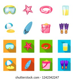 Vector design of equipment and swimming sign. Collection of equipment and activity stock symbol for web.