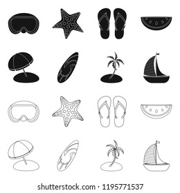 Vector design of equipment and swimming symbol. Collection of equipment and activity vector icon for stock.