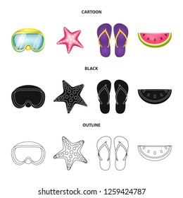 Vector design of equipment and swimming symbol. Collection of equipment and activity stock symbol for web.