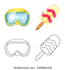 Vector design of equipment and swimming symbol. Set of equipment and activity stock vector illustration.