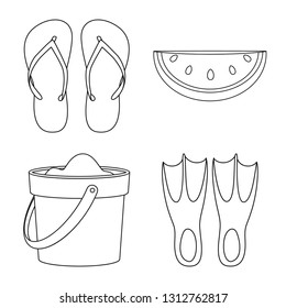 Vector design of equipment and swimming symbol. Set of equipment and activity stock vector illustration.