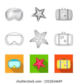 Vector design of equipment and swimming symbol. Set of equipment and activity vector icon for stock.