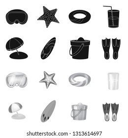 Vector design of equipment and swimming symbol. Set of equipment and activity stock symbol for web.