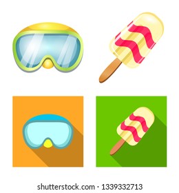 Vector design of equipment and swimming symbol. Collection of equipment and activity stock symbol for web.
