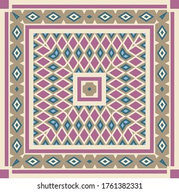 Vector design with ethnic ornament for scarf, carpet and other textiles. Tribal background with traditional folk motifs.