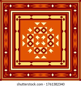Vector design with ethnic ornament for scarf, carpet and other textiles. Tribal background with traditional folk motifs.