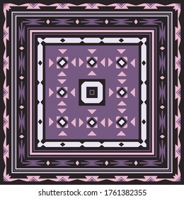 Vector design with ethnic ornament for scarf, carpet and other textiles. Tribal background with traditional folk motifs.