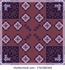 Vector design with ethnic ornament for scarf, carpet and other textiles. Tribal background with traditional folk motifs.