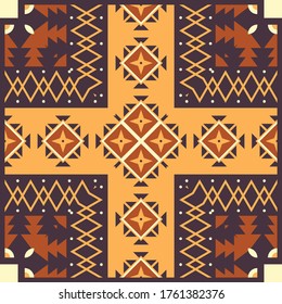 Diseño vectorial con ornamento étnico para pañuelo, alfombra y otros textiles. Fondo tribal con motivos folclóricos tradicionales.
