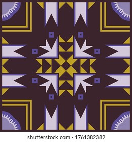 Vector design with ethnic ornament for scarf, carpet and other textiles. Tribal background with traditional folk motifs.