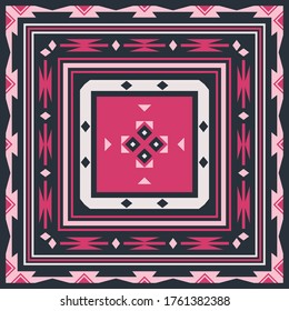 Vector design with ethnic ornament for scarf, carpet and other textiles. Tribal background with traditional folk motifs.