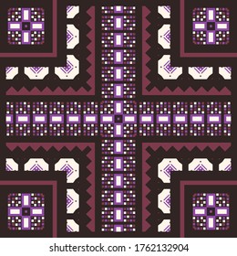 Vector design with ethnic ornament for scarf, carpet and other textiles. Tribal background with traditional folk motifs.