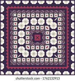 Vector design with ethnic ornament for scarf, carpet and other textiles. Tribal background with traditional folk motifs.