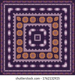 Vector design with ethnic ornament for scarf, carpet and other textiles. Tribal background with traditional folk motifs.