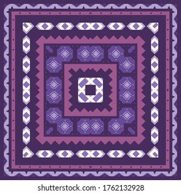 Vector design with ethnic ornament for scarf, carpet and other textiles. Tribal background with traditional folk motifs.