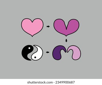 Vector design of the evolution of love into yin and yang
