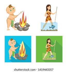 Vector design of evolution  and prehistory icon. Set of evolution  and development  stock vector illustration.