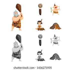 Vector design of evolution and prehistory sign. Collection of evolution and development stock symbol for web.