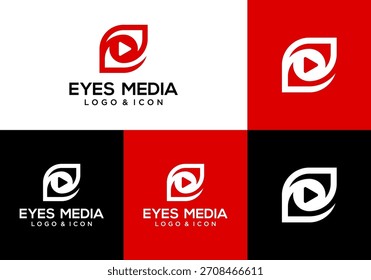 vector design of eye logo icon with play symbol and initial e