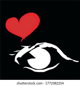 Vector design of eyes and heart with black background.