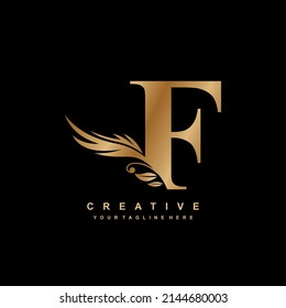 vector design. F monogram, F typography, F lettering. Feather logo.