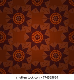 Vector design for fabrics, cards, web, decoupage. Colorful mandala seamless pattern. Mandalas ornament in brown, red and orange colors. Decorative stylized elements. Ethnic style.