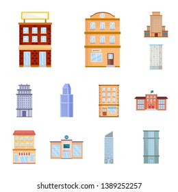 Vector design of facade and building logo. Set of facade and exterior  vector icon for stock.