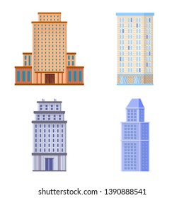 Vector design of facade and building sign. Collection of facade and exterior  stock symbol for web.