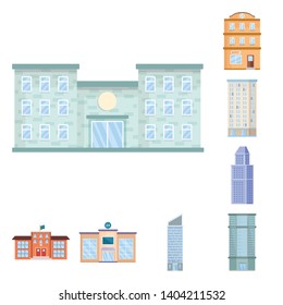 Vector design of facade and building sign. Collection of facade and exterior  stock symbol for web.